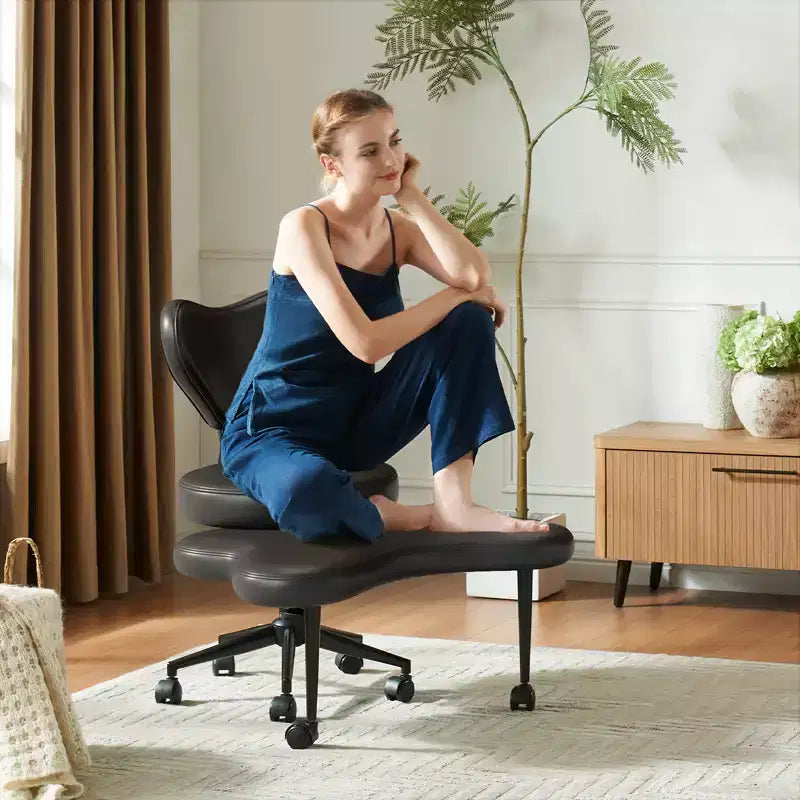 Pinmoco ergonomischer Bürostuhl mit gekreuzten Beinen, höhenverstellbarer Meditationsstuhl, um 360° drehbar, mit Lendenstütze, Arbeits- und Bürostuhl, ADHD-Stuhl