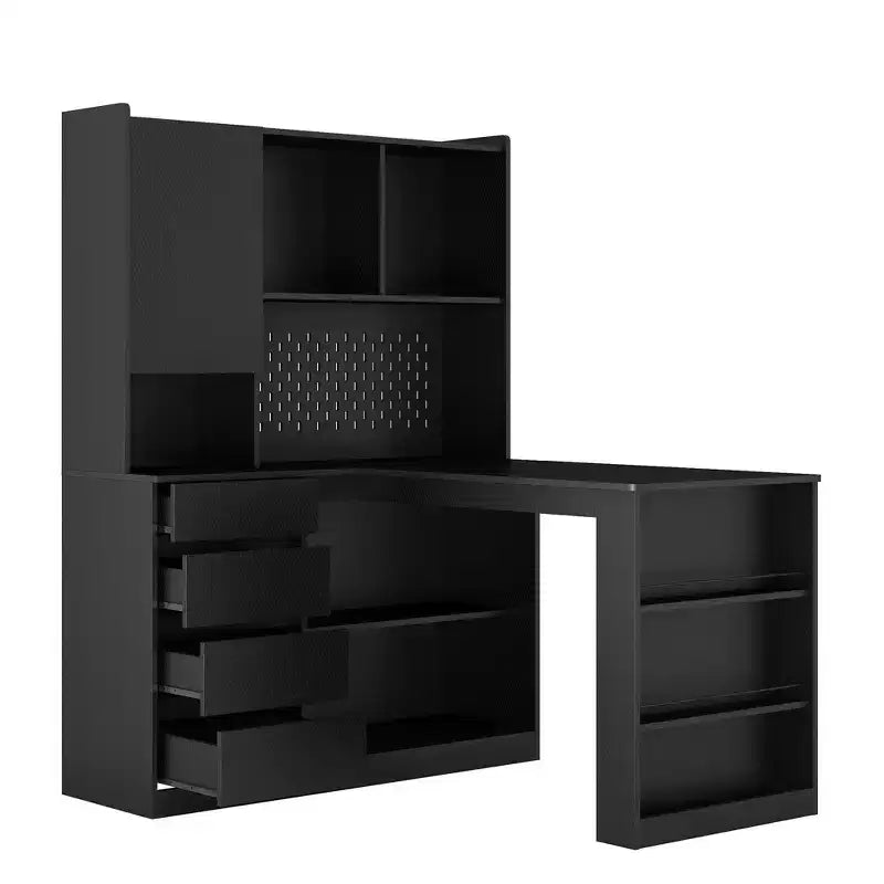 Bureau d’angle en L de 46 pouces avec bibliothèque et tiroirs