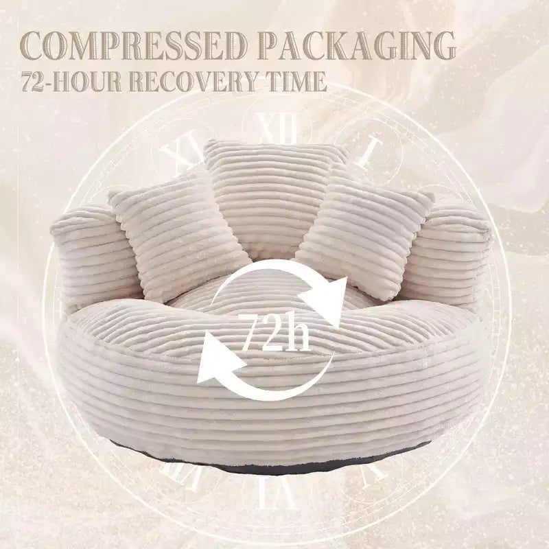 Sitzsacksofa für Erwachsene und Kinder, übergroßer Cord-Sitzsack mit 3 Kissen und Armlehnen für Wohnzimmer und Schlafzimmer