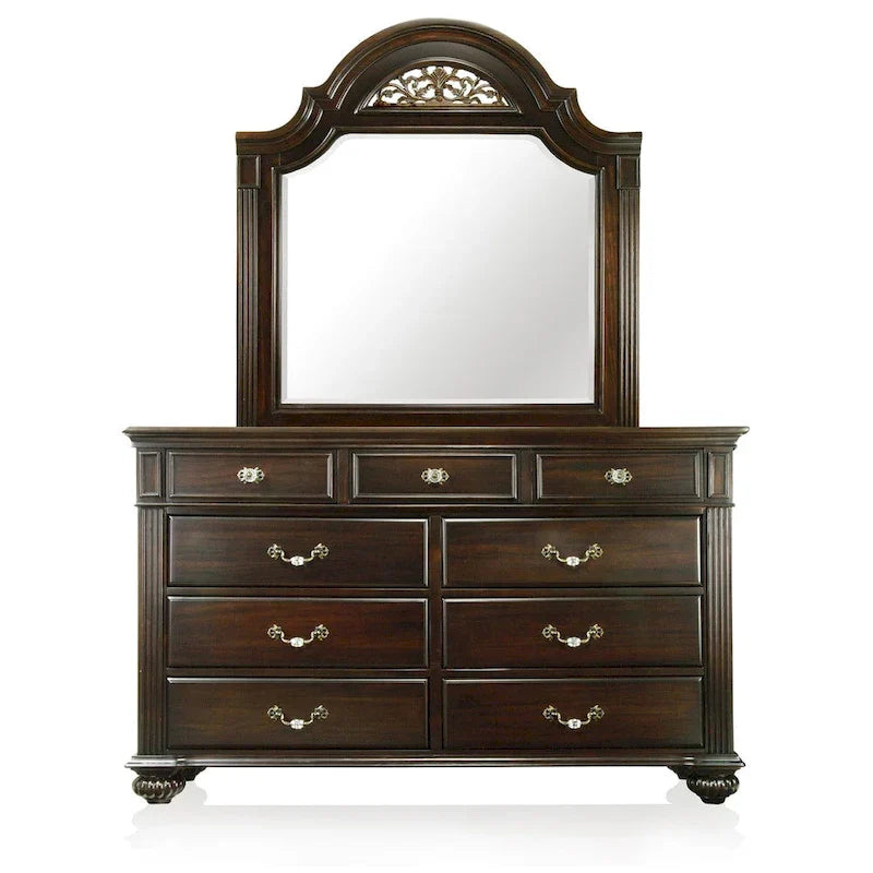 Traditionele Vame-set van 2 meubels: ladekast met 9 laden en spiegel, van Furniture of America