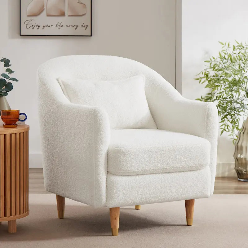 Ensemble de 2 fauteuils d’appoint de 28.34W, fauteuils tonneaux en velours avec pieds en bois massif