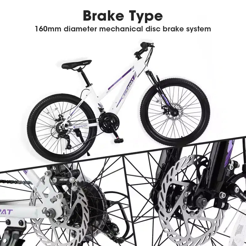 Okak mountainbike van 24/26IN met 21 versnellingen en dubbele schijfremmen, kinderfiets met 100mm voorvering, crossfiets voor tieners en vrouwen