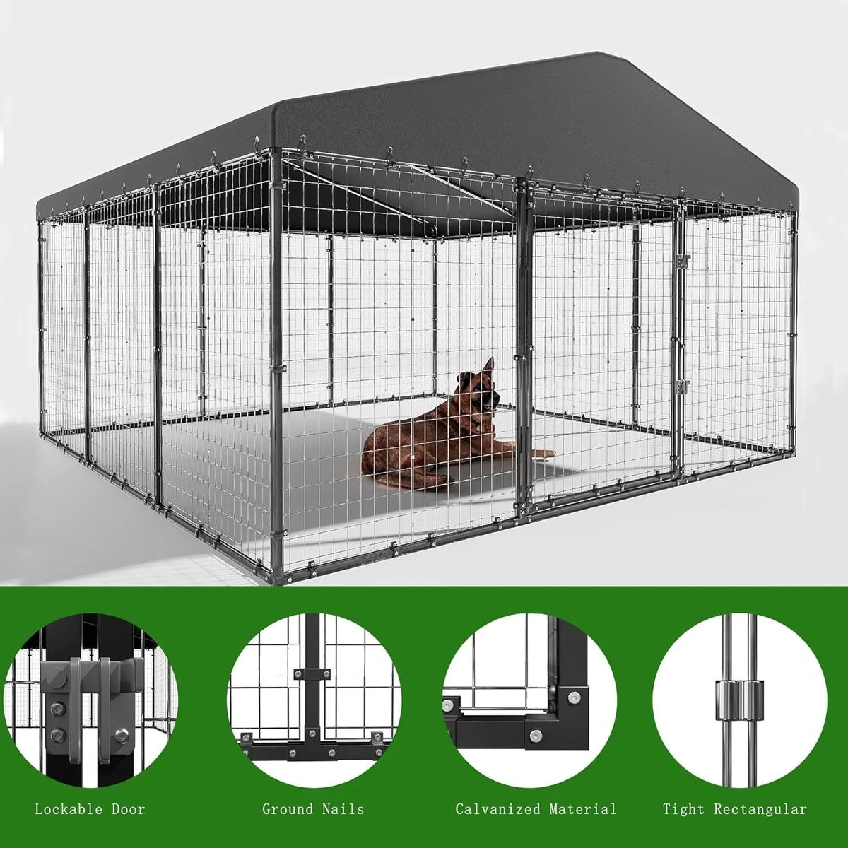 Grand chenil extérieur pour chien W 118 x D 118 x H 70, cage robuste pour chien avec toit imperméable