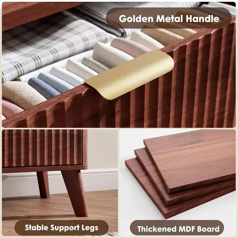 Commode met 9 gecanneleerde laden, moderne ladekast, houten commode-tv-meubel, gebogen ontwerp, voor de woonkamer of hal