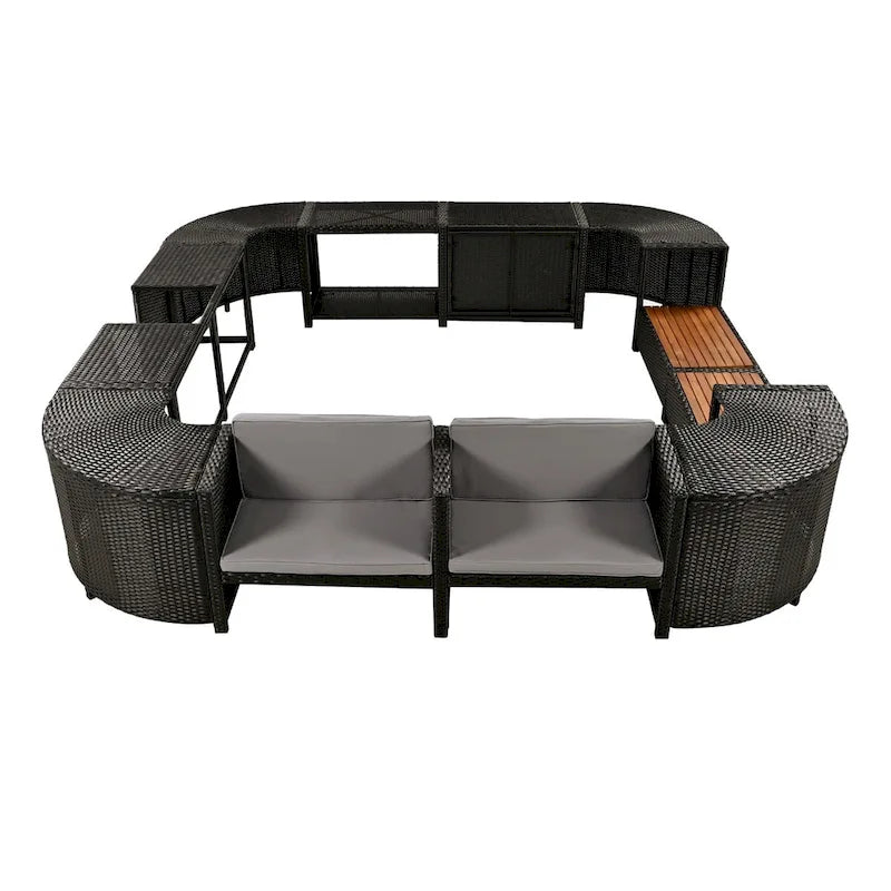 Spa-Umrandung, quadratisches Outdoor-Rattan-Ecksofa-Set mit Spa-Gestell