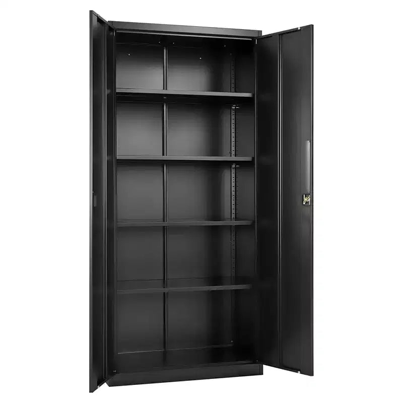 Armoire de rangement métallique VEVOR, armoire de garage verrouillable en acier de 68.9 in avec 4 étagères réglables, 2 portes magnétiques, 2 clés, 5 niveaux de rangement pour outils, noire