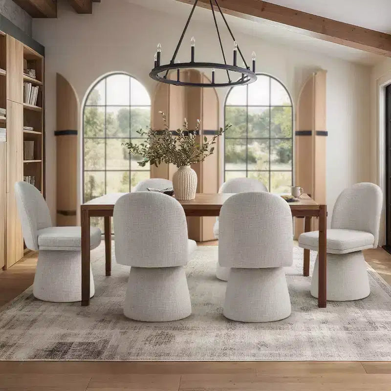 Set van 6 moderne draaibare eetkamerstoelen zonder armleuningen, 360°, met onderstel op voet, elegante accentstoelen voor keuken, eetkamer of kantoor - Panipeachy