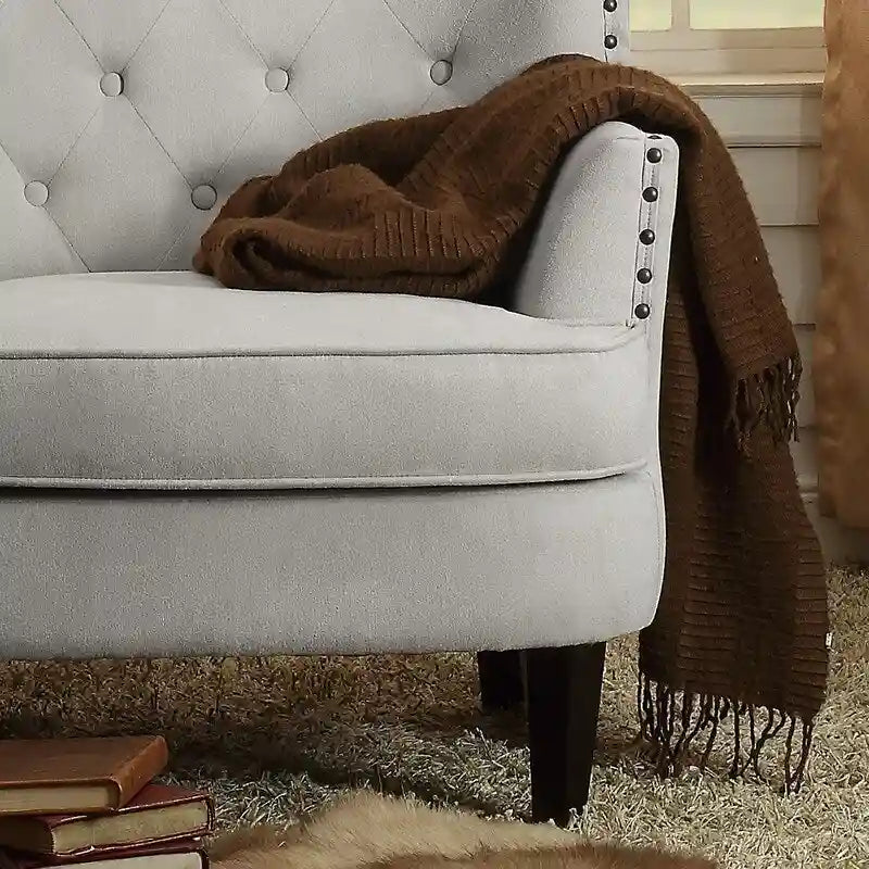 Moser Bay Mignon fluwelen/linnen fauteuil met knopen en hoge rugleuning, 30 breed