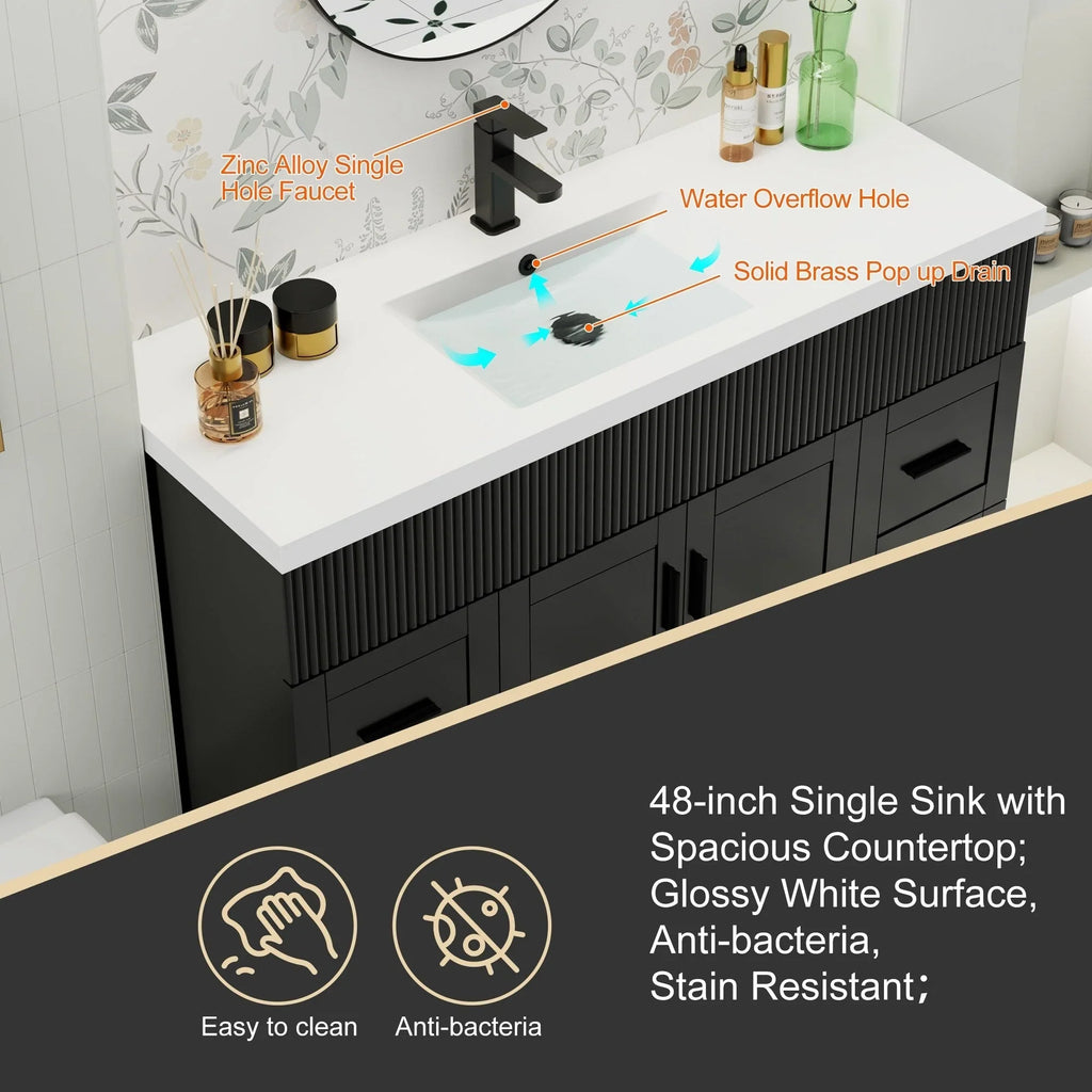 Ensemble meuble-lavabo de salle de bain Wavy Line 30/36/48 avec lavabo et robinet