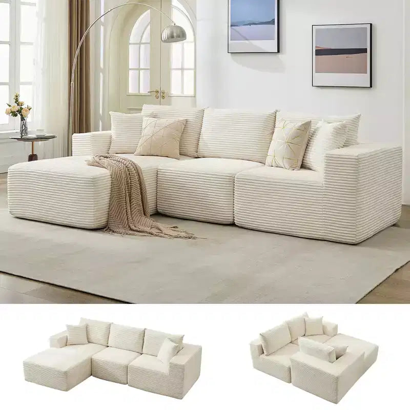 108 Modernes Sofa, 3-Sitzer-Polstersofa in L-Form mit Kissen, Sofa mit tiefer Sitzfläche, keine Montage erforderlich