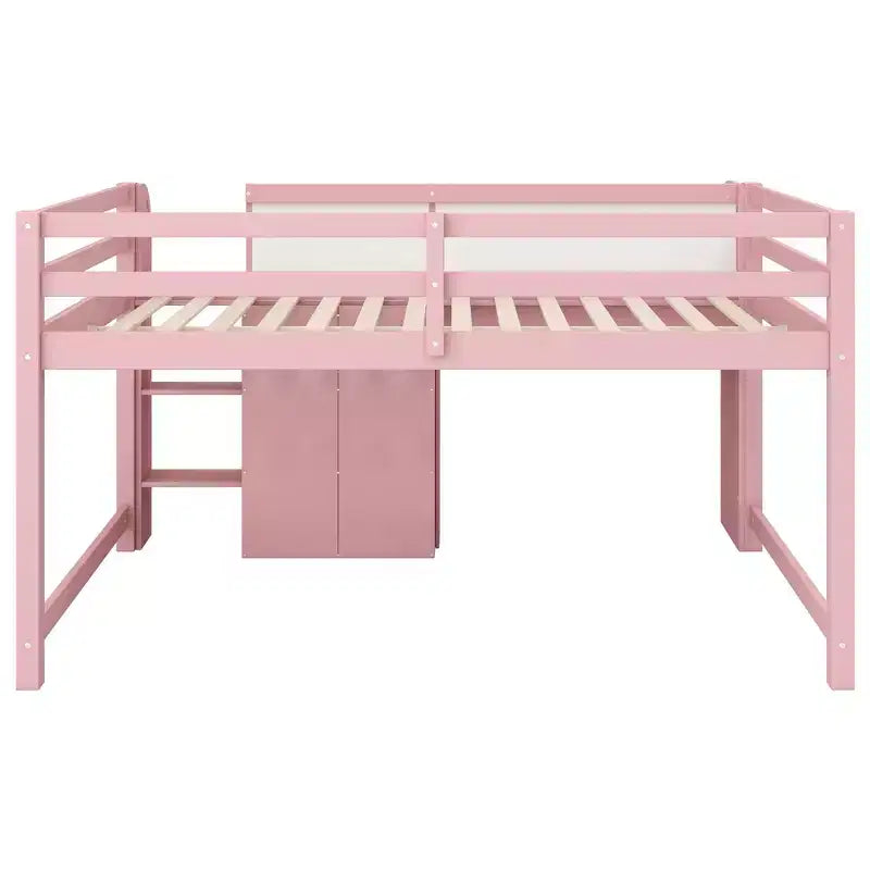 Roze/witte lage hoogslaper met bureau, opbergruimte en whiteboard ?C eenpersoonsbed, 1 persoon