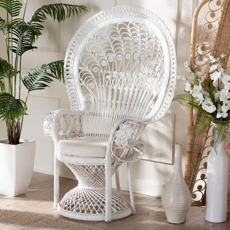 Kallima moderne bohemien pauwenstoel van wit natuurlijk rotan