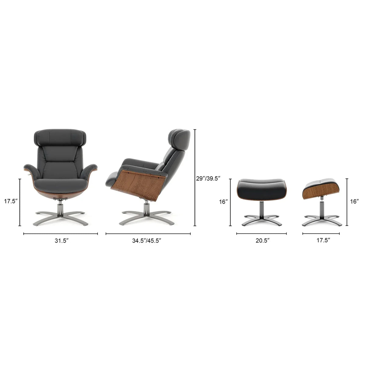 Jovan 31.5 Relaxsessel aus echtem Leder mit Hocker