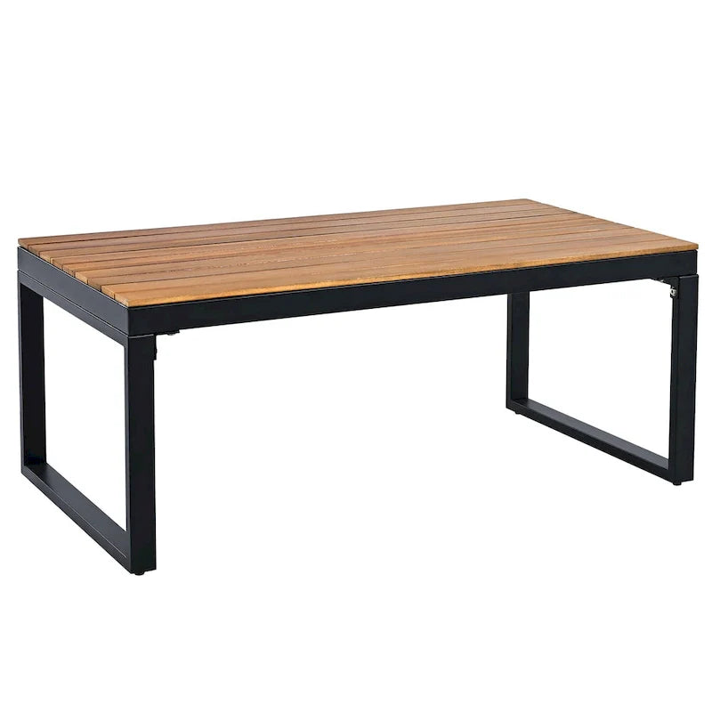 4-teiliges Outdoor-Sofaset für 5 Personen mit Couchtisch aus Massivholz und abnehmbaren Kissen