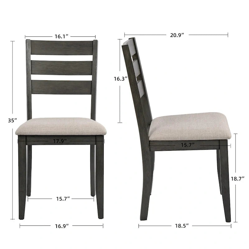 5-teiliges Esszimmer-Set aus Massivholz, 47L (1 Tisch + 4 Stühle mit Sprossenlehne)