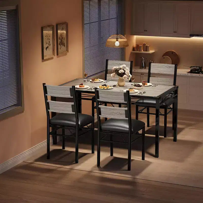 Ensemble de table à manger pour 4 personnes, avec 4 chaises rembourrées, ensemble de 5 pièces en bois pour la cuisine ou la salle à manger avec protège-coins, pour cuisine, appartement et petit espace