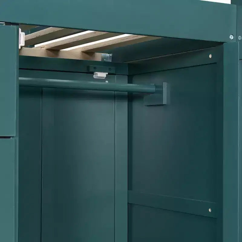 Stapelbed met twee tweepersoonsbedden, opbergkast en laden, houten stapelbed in tweepersoonsformaat met ruimtebesparend ontwerp en veiligheidsreling voor appartement en slaapkamer