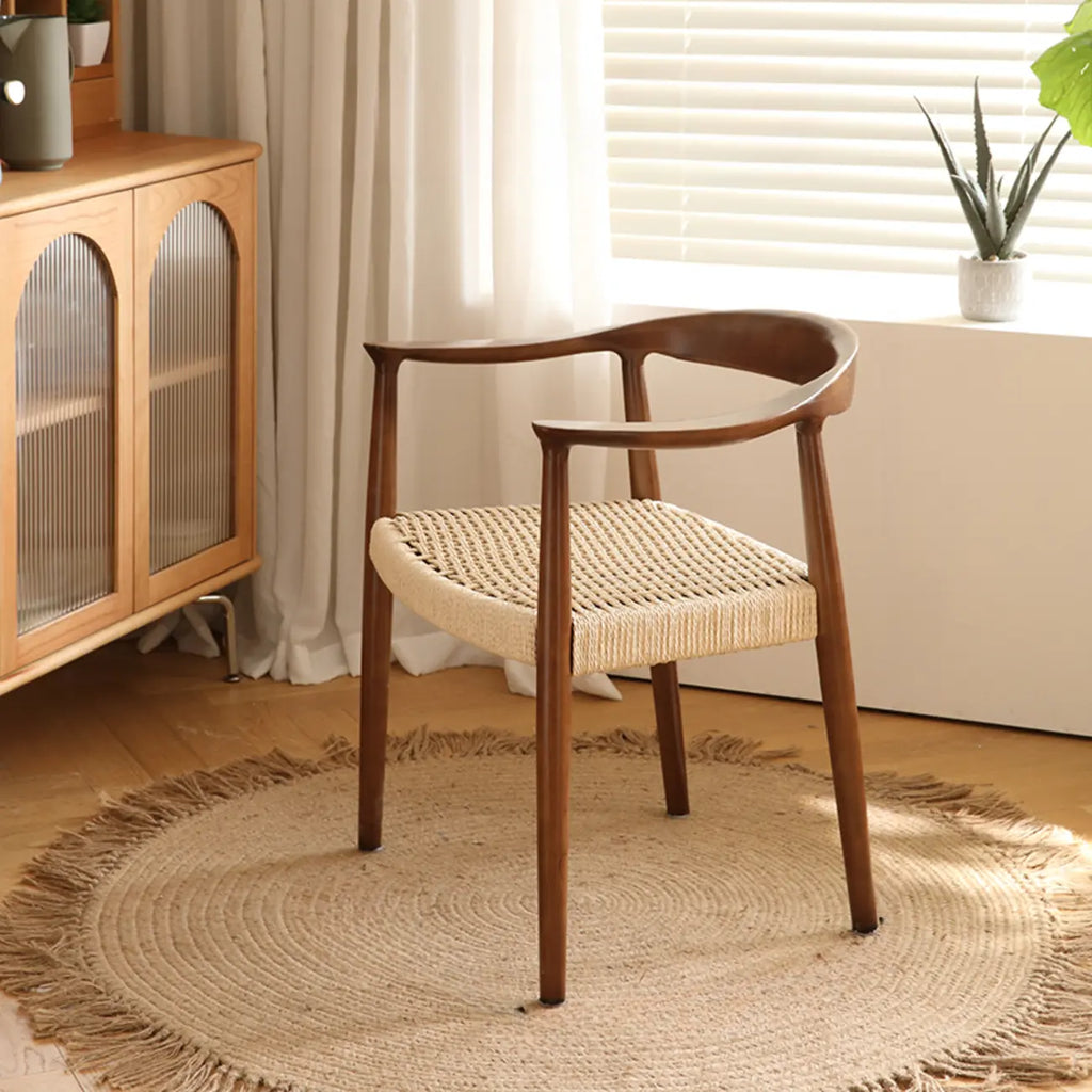 Chaise de salle à manger scandinave en bois courbé, avec assise tressée et accoudoirs