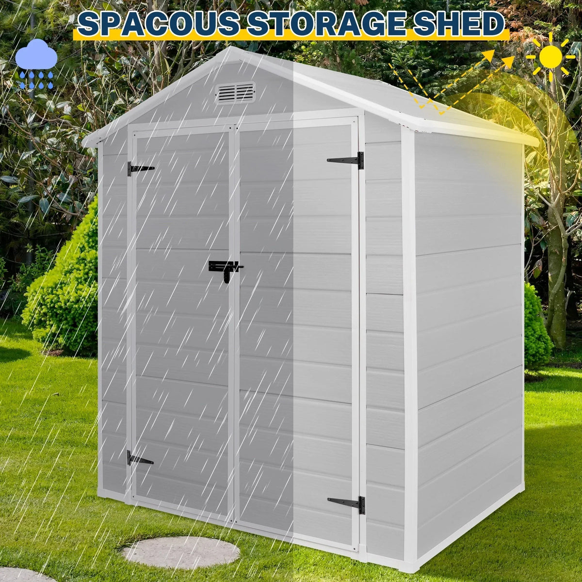 Abri de rangement extérieur en résine et plastique, tous temps, avec plancher, 6 ft x 4 ft/6 ft x 8 ft/8 ft x 6 ft/8 ft x 10 ft, abri à outils Spire
