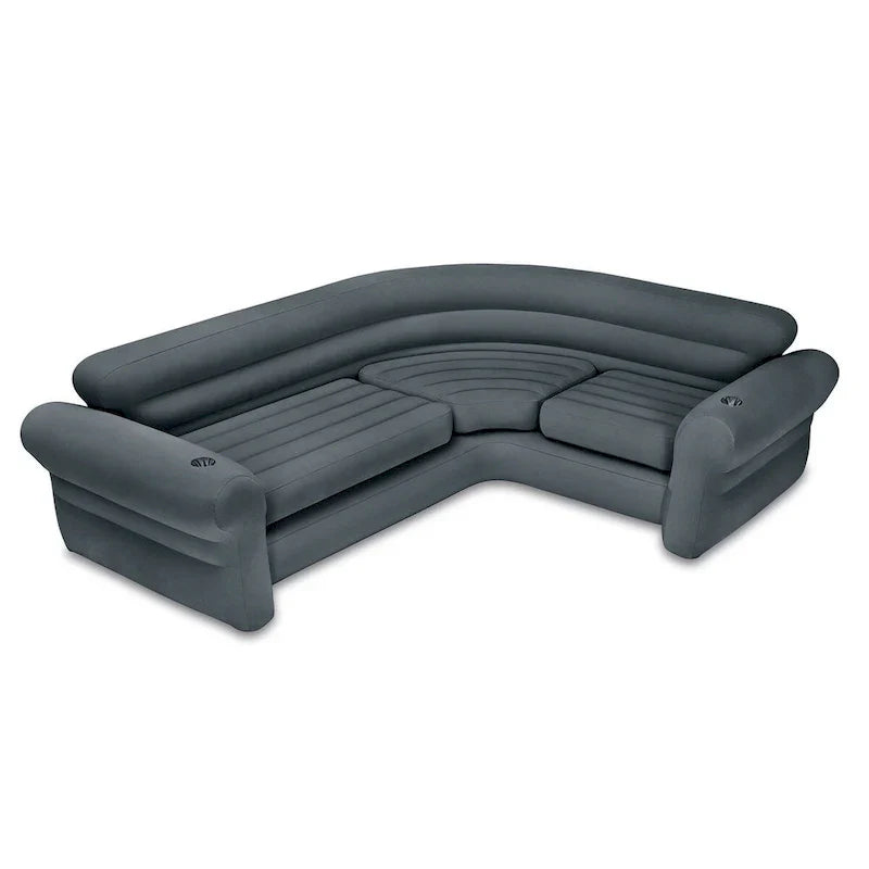 Intex Corner Sofa L-Shaped Inflatable Lounge Couch w/ Cupholders, Gray (2 Pack) - 26