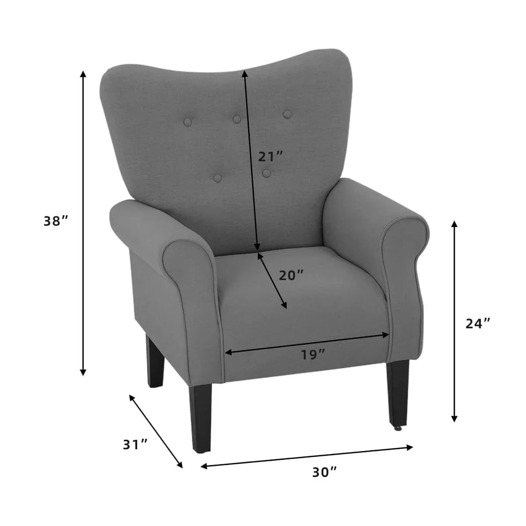 Fauteuil d’appoint moderne Erommy à dossier haut, fauteuil une place en tissu rembourré avec boutons et pieds en bois, pour salon