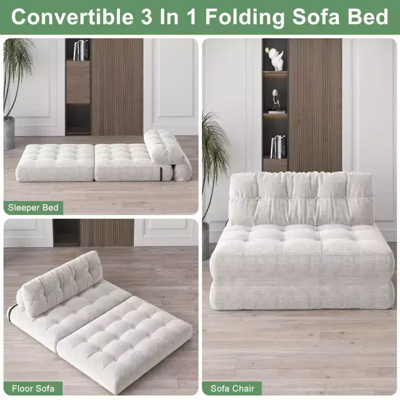 Klappbares Schlafsofa-Futon aus Cord in voller Größe, umwandelbarer Bodenschlafsessel mit Kissen und Rückenstütze