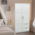 Armoire de rangement en bois blanc avec portes, tiroirs et tringle de penderie