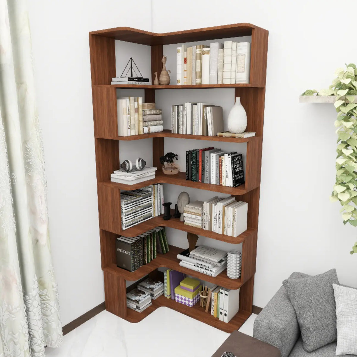 Eckbücherregal aus Holzwerkstoff mit 6 Regalböden