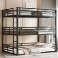 Etagenbett für drei Personen, Metall, mit Sicherheitsgittern, robustes Etagenbett mit geräuschreduziertem Design, Schwarz