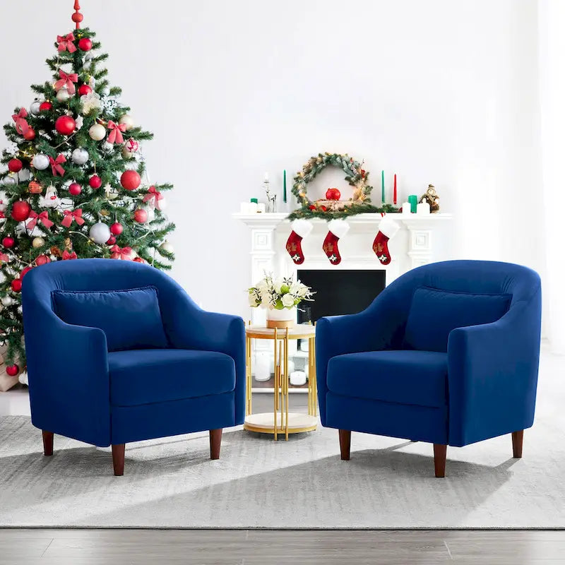 Ensemble de 2 fauteuils d’appoint de 28.34W, fauteuils tonneaux en velours avec pieds en bois massif