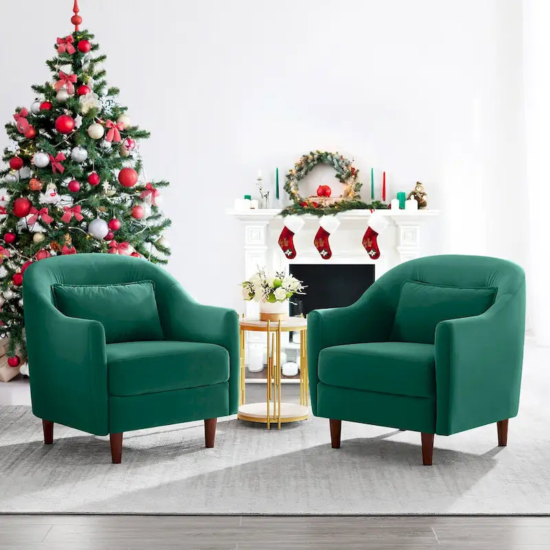 Ensemble de 2 fauteuils d’appoint de 28.34W, fauteuils tonneaux en velours avec pieds en bois massif