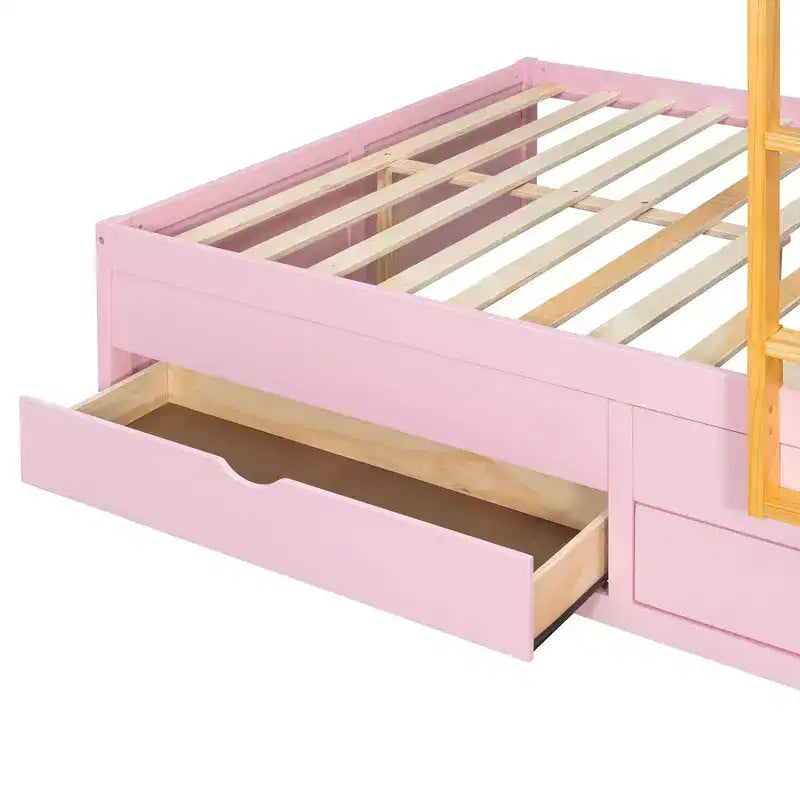 Moderne stapelbedcombinatie met twee tweepersoonsbedden, ingebouwde kledingkast en 7 opbergladen