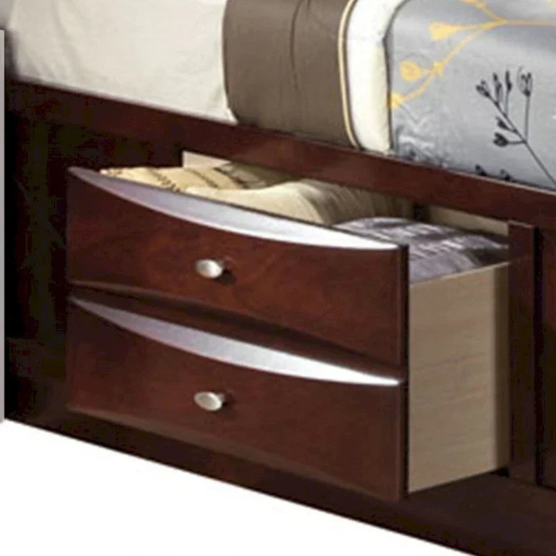 Bett im Paneeldesign, Queen-Size, mit Bücherregal und Schubladen, Braun