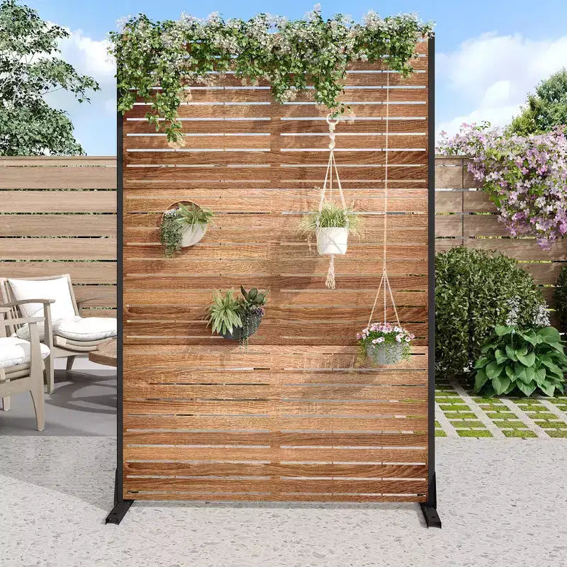 MAYEERTY 72 Zoll Raumteiler mit verzinktem Rahmen, Sichtschutz aus Holz, Gartenzaun, Terrasse, Beige