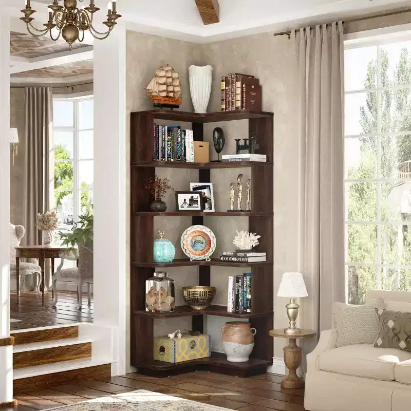 6-stufiges Eckbücherregal, platzsparendes Standregal