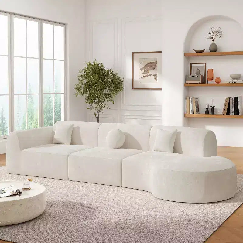 Modernes geschwungenes Ecksofa mit 140 Zoll, Chaiselongue, 3-teiliges Set für das Wohnzimmer