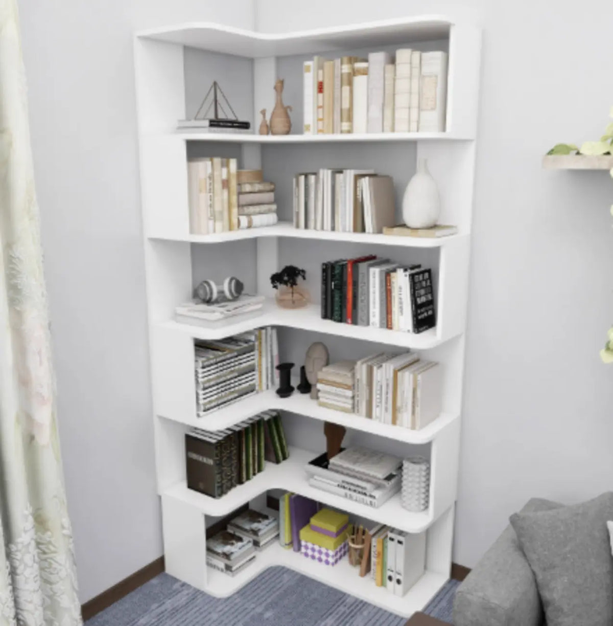 Eckbücherregal aus Holzwerkstoff mit 6 Regalböden