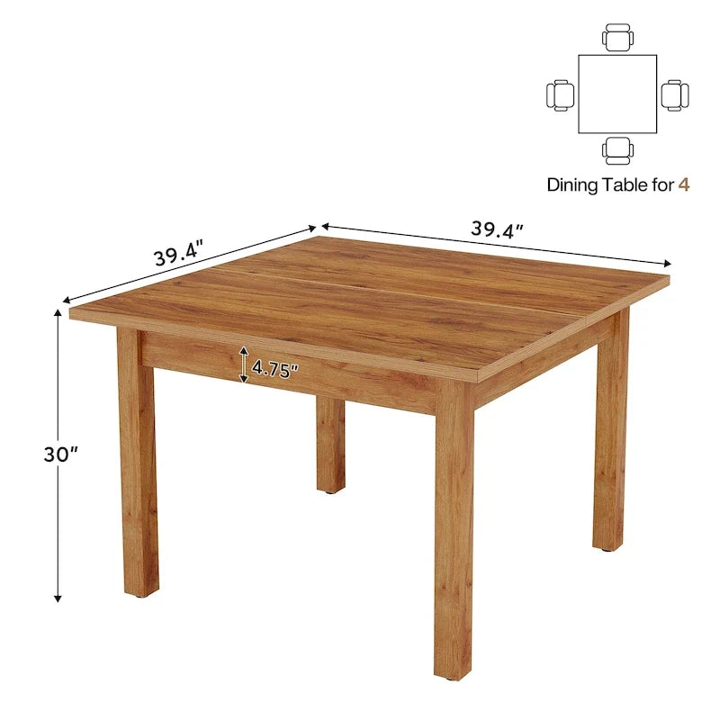 Vierkante eettafel van 39.4 inch voor 2-4 personen, met poten van massief hout, voor de woonkamer of eetkamer