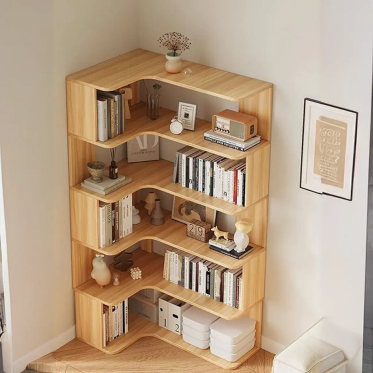 Eckbücherregal aus Holzwerkstoff mit 6 Regalböden
