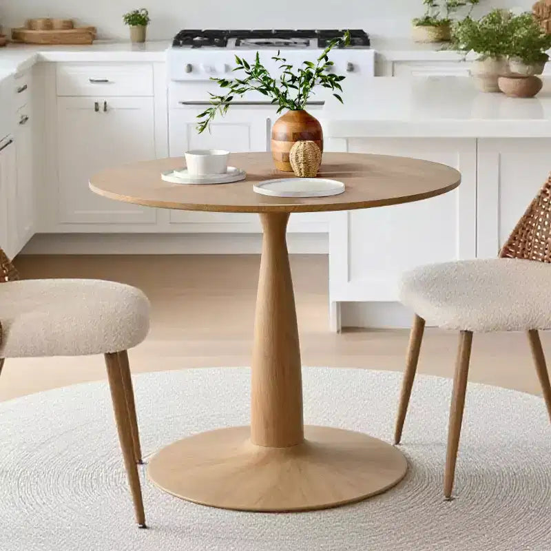 Table de salle à manger ronde moderne à piédestal, finition grain de bois, petite table de cuisine et table basse pour appartement, salle à manger et espace de vie-Panipeachy