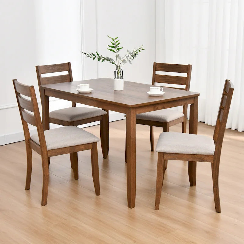 5-teiliges Esszimmer-Set aus Massivholz, 47L (1 Tisch + 4 Stühle mit Sprossenlehne)