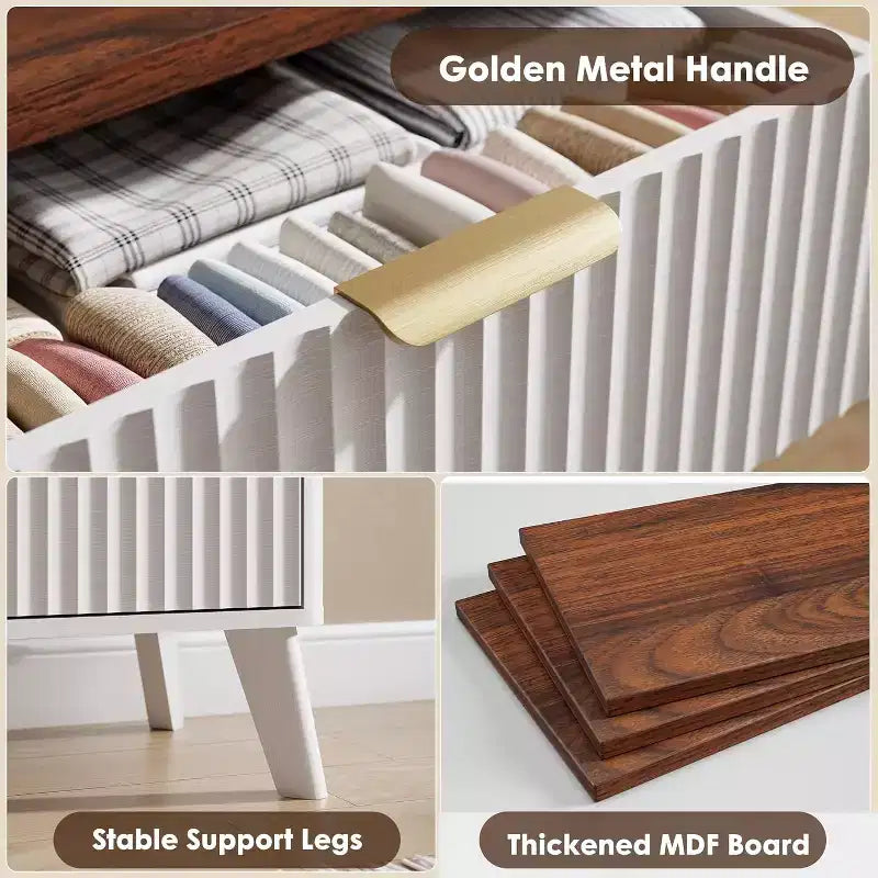 Commode met 9 gecanneleerde laden, moderne ladekast, houten commode-tv-meubel, gebogen ontwerp, voor de woonkamer of hal