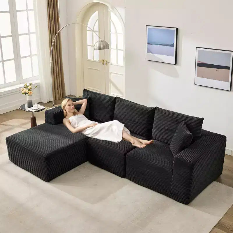 108 Modernes Sofa, 3-Sitzer-Polstersofa in L-Form mit Kissen, Sofa mit tiefer Sitzfläche, keine Montage erforderlich