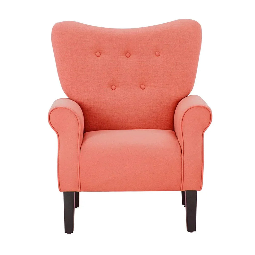 Fauteuil d’appoint moderne Erommy à dossier haut, fauteuil une place en tissu rembourré avec boutons et pieds en bois, pour salon