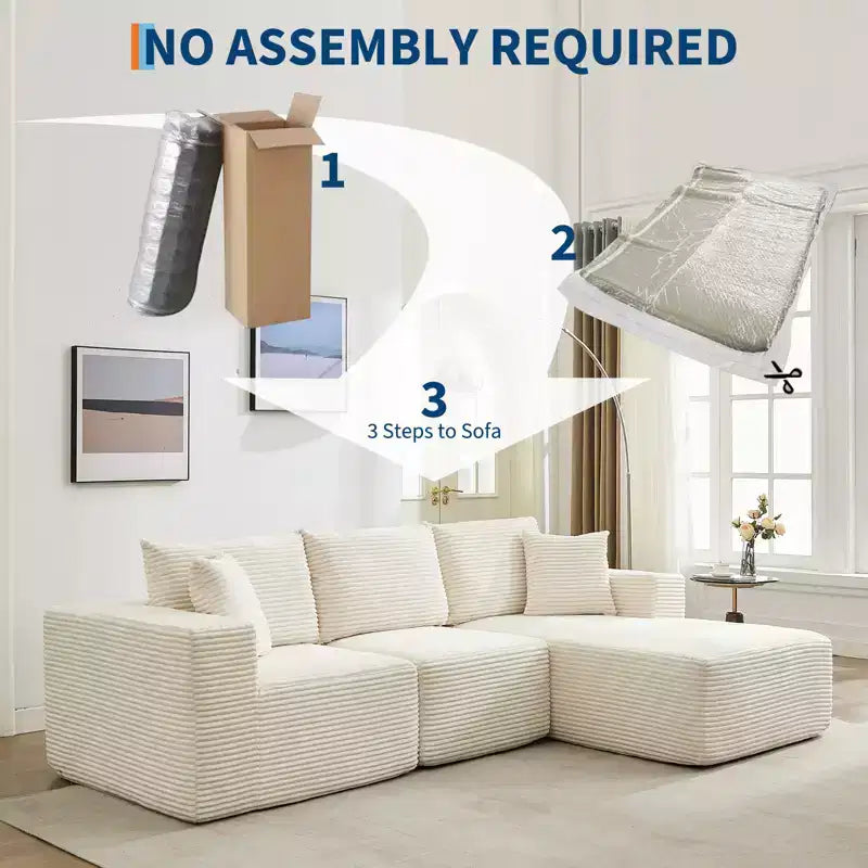 108 Modernes Sofa, 3-Sitzer-Polstersofa in L-Form mit Kissen, Sofa mit tiefer Sitzfläche, keine Montage erforderlich