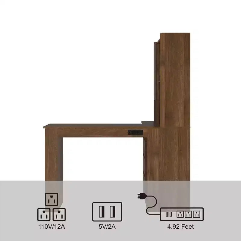 Bureau d’angle en L de 46 pouces avec bibliothèque et tiroirs