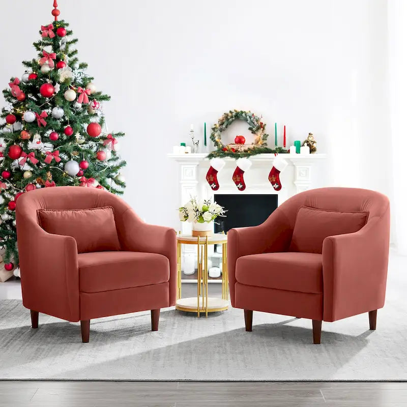 Ensemble de 2 fauteuils d’appoint de 28.34W, fauteuils tonneaux en velours avec pieds en bois massif