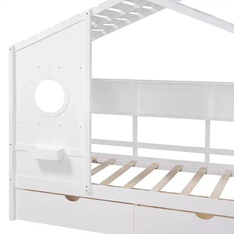Lit cabane en bois format simple/double avec 2 tiroirs, lit pour enfant avec étagère de rangement - ModernLuxe
