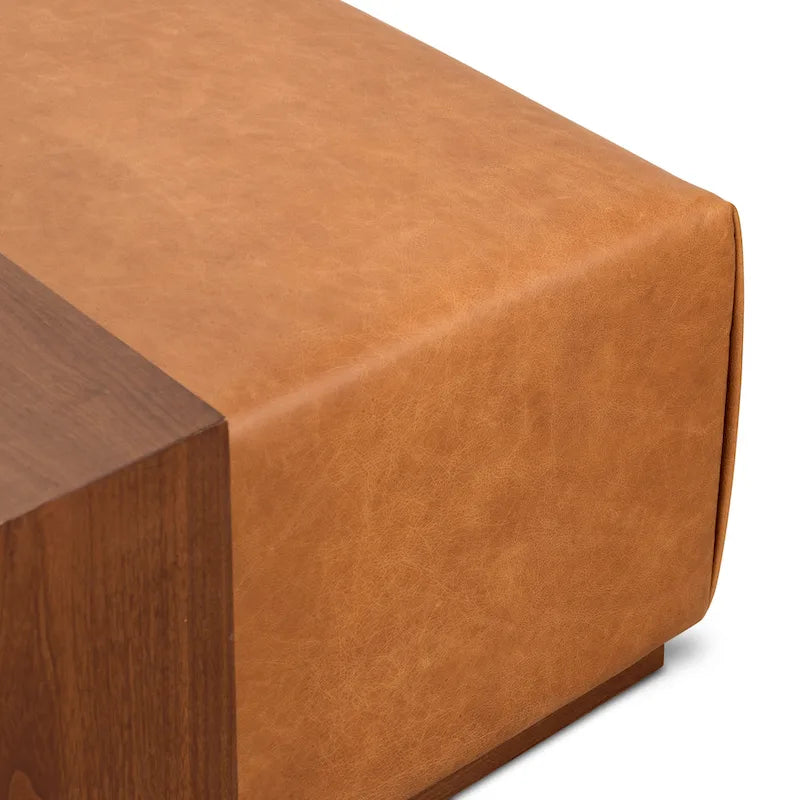 Poly & Bark Jarmo Sitzhocker mit verstellbarem Walnussholztisch - italienisches Echtleder aus vollnarbigem Leder