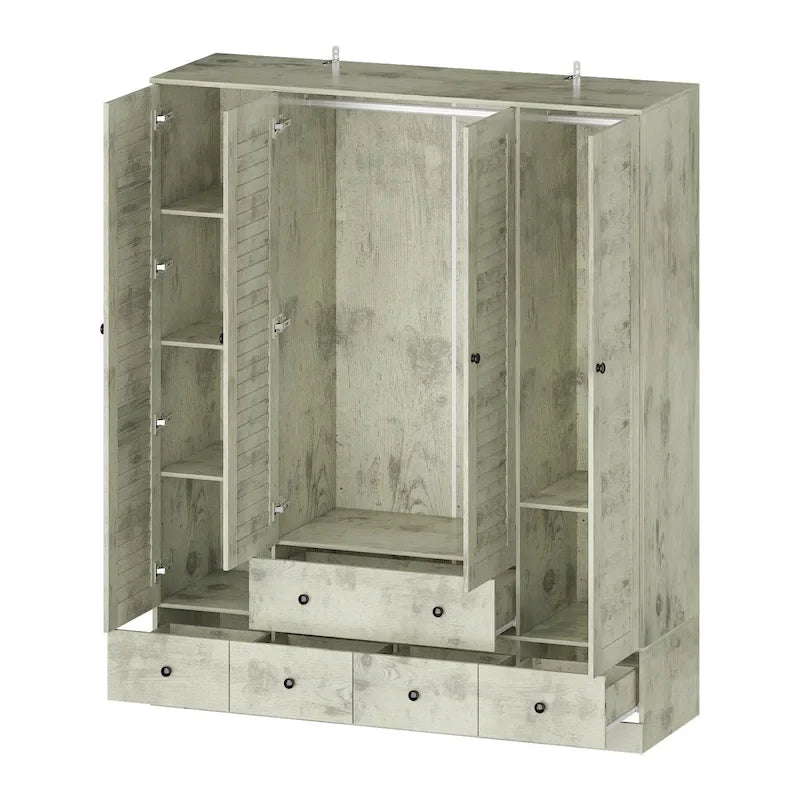 Kleiderschrank, 59 Zoll breit, großer freistehender Schrank, Weiß